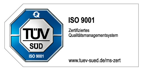 Logo des TÜV Süd mit der Zertifizierung ISO 9001